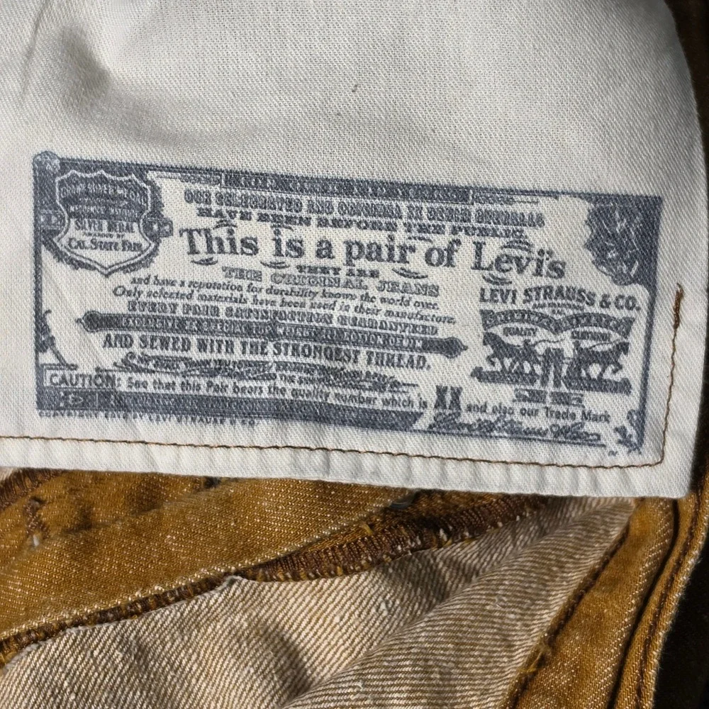 Levis 501 Original Fit Jeans Mens 42x34 Brown White Oak Cone Denim Button Fly